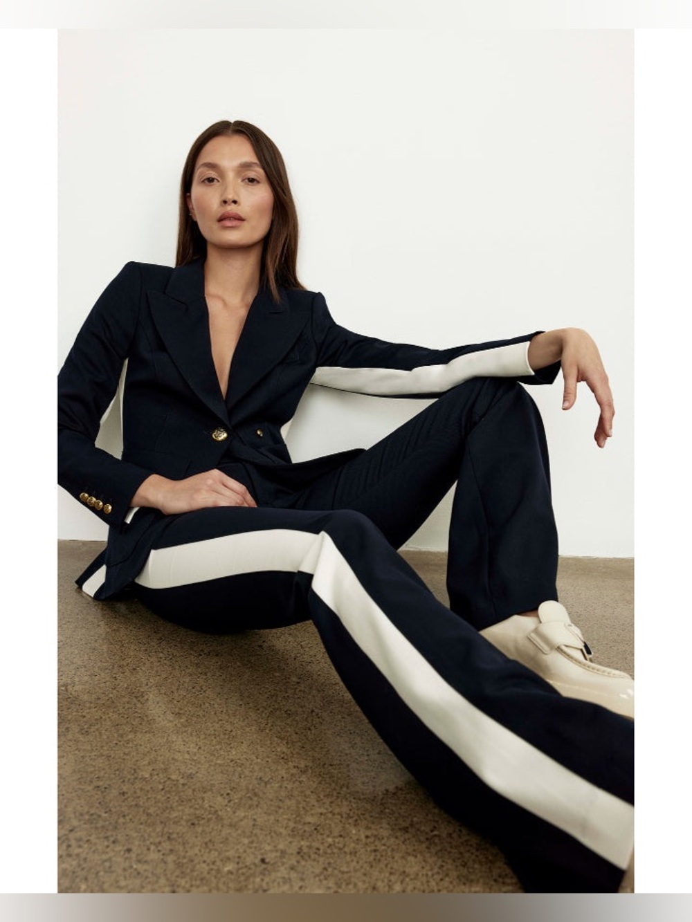 SMYTHE Tux White Stripe Bootcut Navy Pant